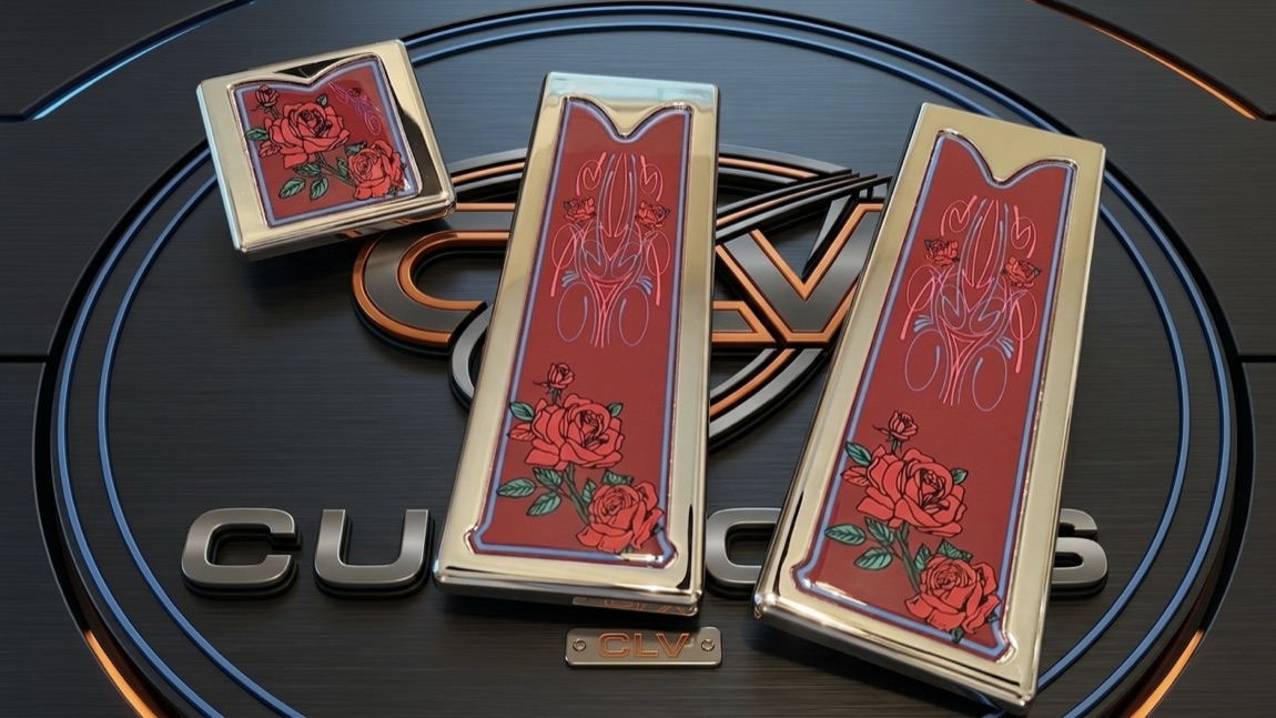 Rose artwork pedal and name-tag set