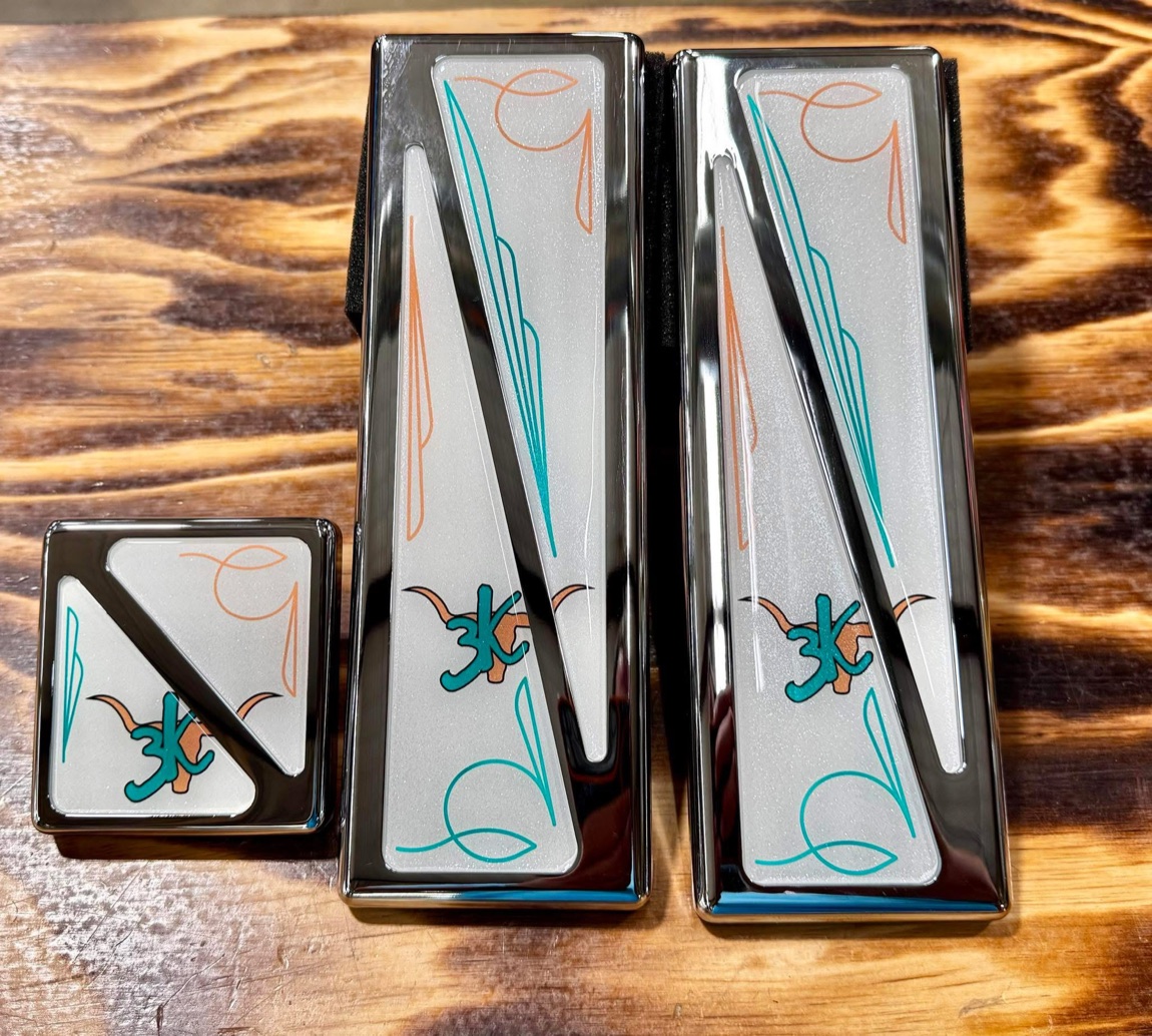 Teal pinstripe custom pedals