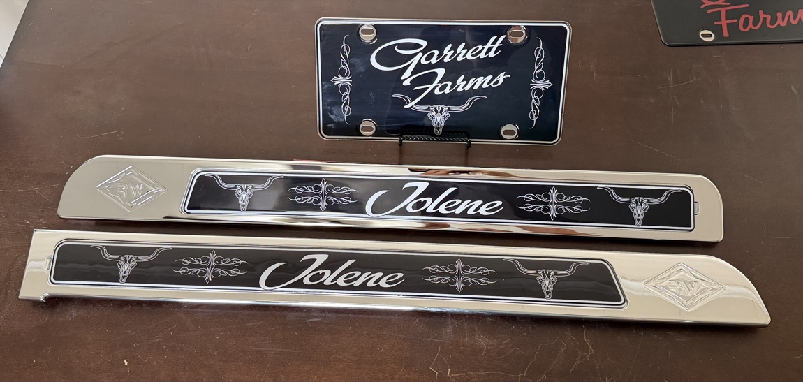 Custom Peterbilt threshold with name and longhorn artwork